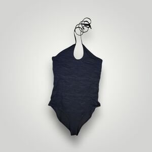 Aerie Real Good One Piece Full Coverage Halter Tie Neck Swimsuit Shelf Bra M